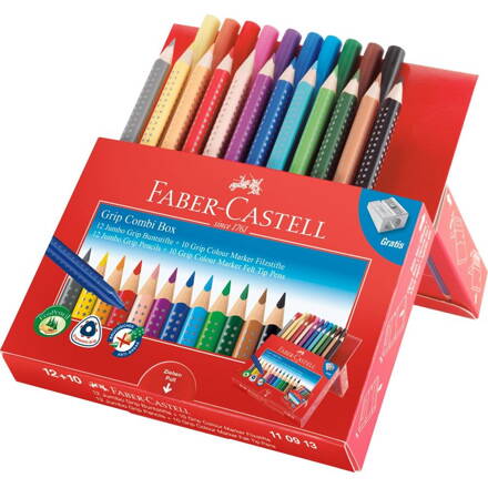 Faber-Castell Grip Box - 12x pastelky + 10x fixy