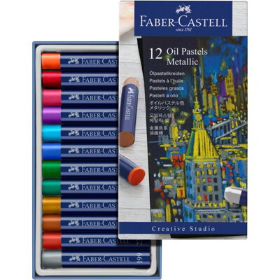 Metalický olejový pastel Faber-Castell, 12 ks - okrúhly