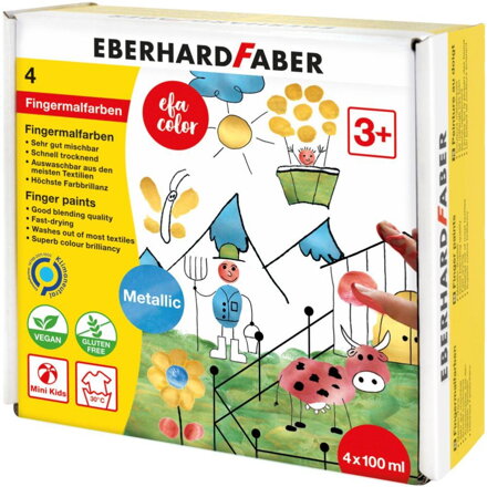 Prstové farby Eberhard Faber, 4x100ml - metalické