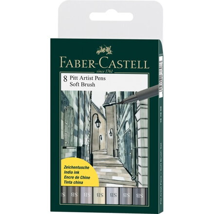 Pitt Artist pen Soft Brush Faber-Castell - šedé, 8ks