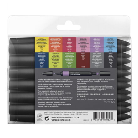 Winsor & Newton ProMarker - základné odtiene set1, 12 ks