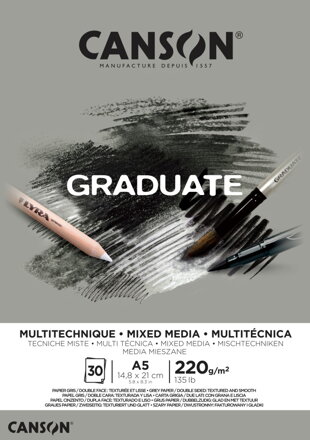 Canson - Graduate mix media - šedý papier 220g/m2 A5
