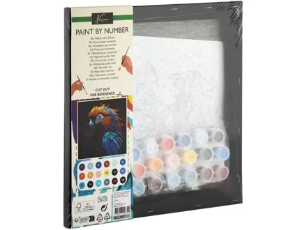 Maľovanie podľa čísel na čierne plátno - papagáj 30x30 cm