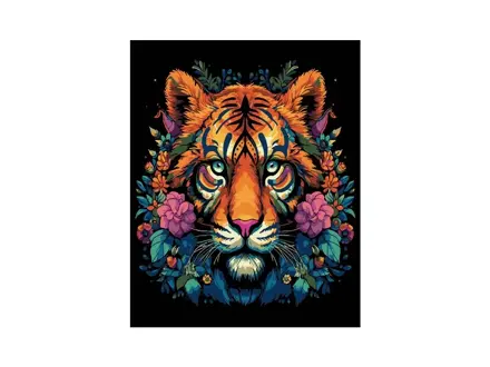 Maľovanie podľa čísel na čierne plátno - tiger v kvetinách 40x50cm