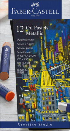 Metalický olejový pastel Faber-Castell, 12 ks - okrúhly