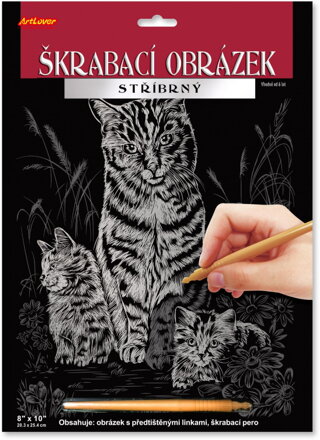 Vyškrabávací obrázok strieborný - mačky 20x25cm