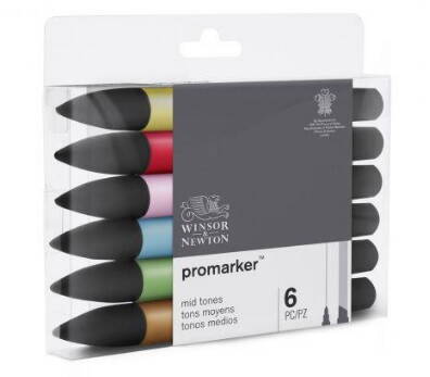 Winsor & Newton ProMarker - mid tones, 6 ks