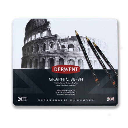 Derwent - grafitové ceruzky 9B - 9H, 24 ks