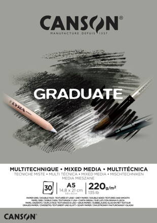 Canson - Graduate mix media - šedý papier 220g/m2 A5