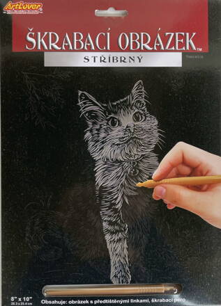 Vyškrabávací obrázok strieborný - mačka 20x25cm