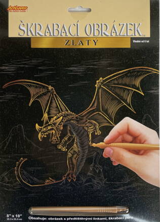 Vyškrabávací obrázok zlatý - drak 20x25cm