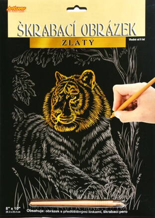 Vyškrabávací obrázok zlatý - tiger 20x25cm